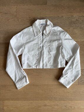 Zara White Cropped Zip-Up Jacket | Size S